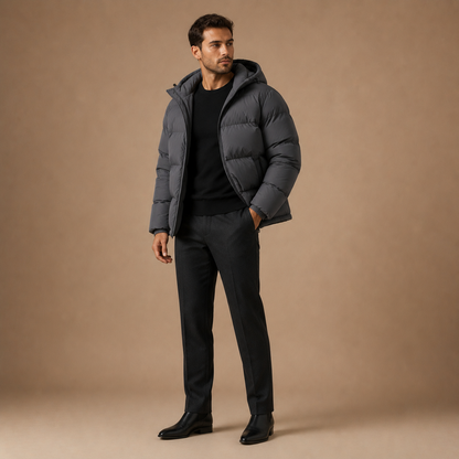 Puffer jas heren met capuchon en ritssluiting