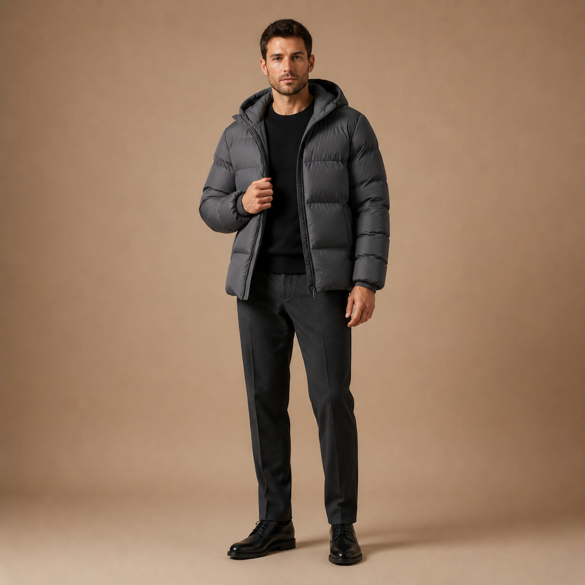 Puffer jas heren met capuchon en ritssluiting