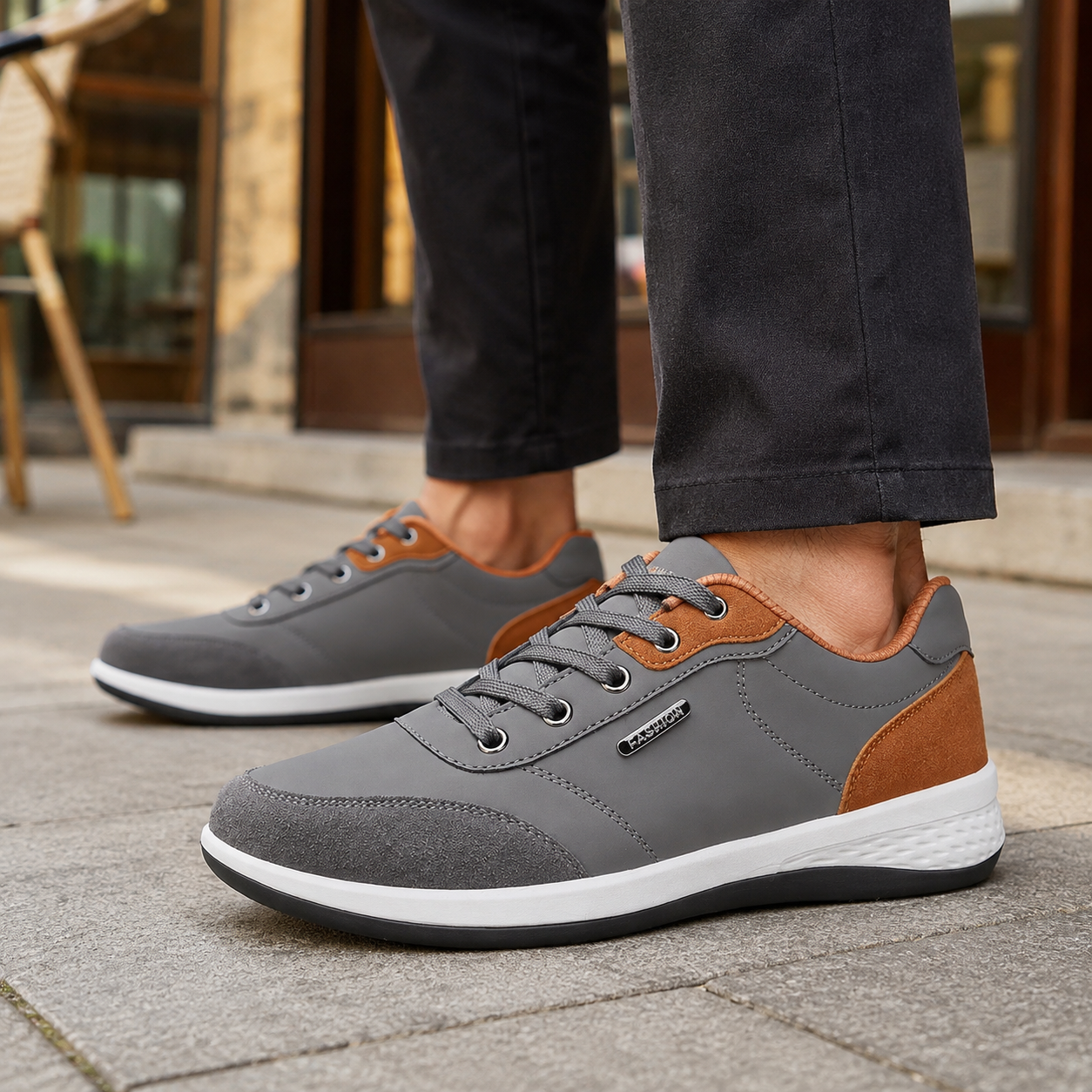 Sneakers Heren Casual – Lage Veterschoenen met Comfort Zool en Suede Look – productafbeelding