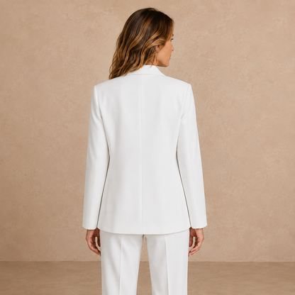 Blazer Dames Wit - Double Breasted Colbert met Revers en Knopen