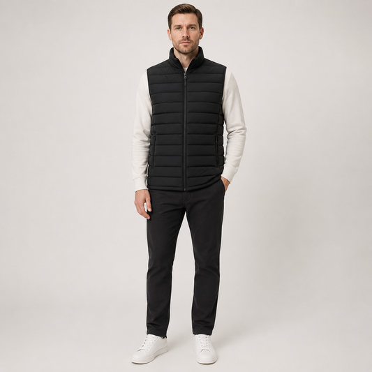 Heren Bodywarmer Gewatteerd - Gilet met Ritszakken en Opstaande Kraag