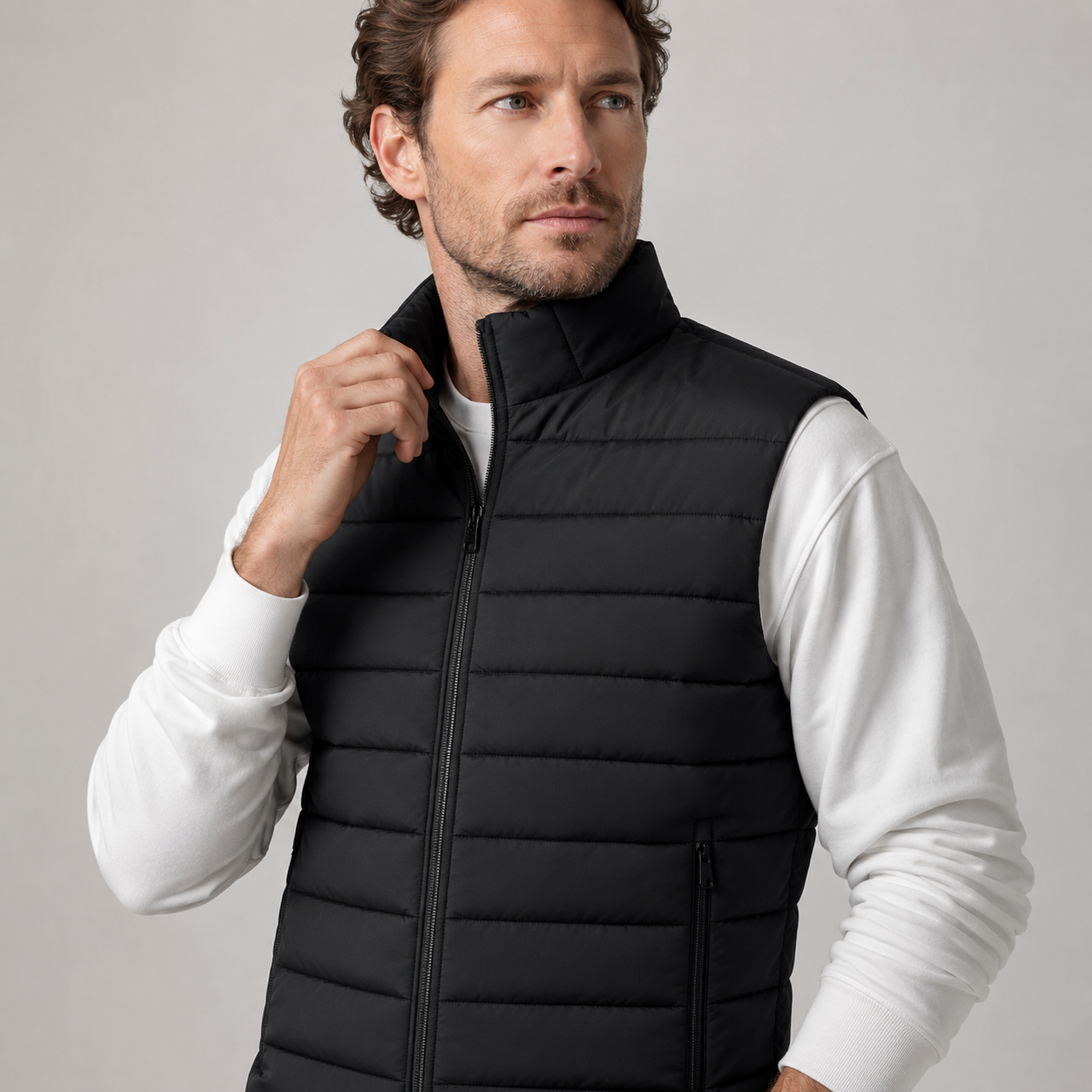 Heren Bodywarmer Gewatteerd - Gilet met Ritszakken en Opstaande Kraag
