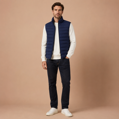 Heren Bodywarmer Gewatteerd - Gilet met Ritszakken en Opstaande Kraag
