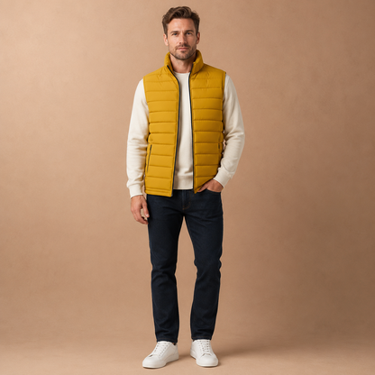 Heren Bodywarmer Gewatteerd - Gilet met Ritszakken en Opstaande Kraag