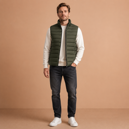 Heren Bodywarmer Gewatteerd - Gilet met Ritszakken en Opstaande Kraag