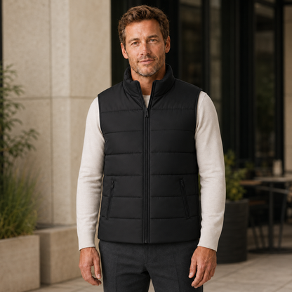 Heren Bodywarmer Gewatteerd - Mouwloos Jack met Ritszakken en Opstaande Kraag