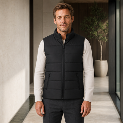 Heren Bodywarmer Gewatteerd - Mouwloos Jack met Ritszakken en Opstaande Kraag