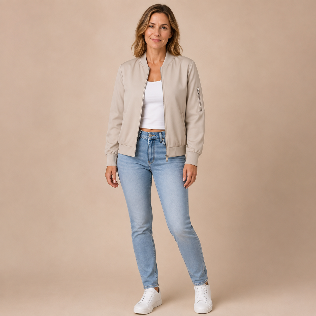 Bomberjack Dames Casual – Korte Tussenjas met Rits en Mouwzak – productafbeelding