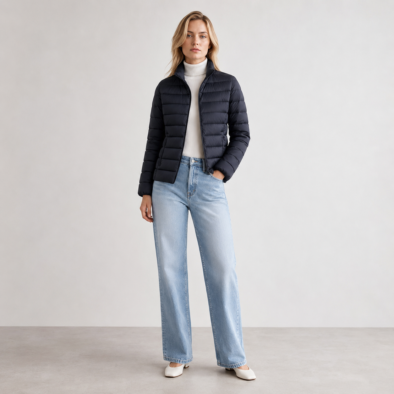 Tussenjas Dames Gewatteerd – Puffer Jas met Rits en Opstaande Kraag – productafbeelding