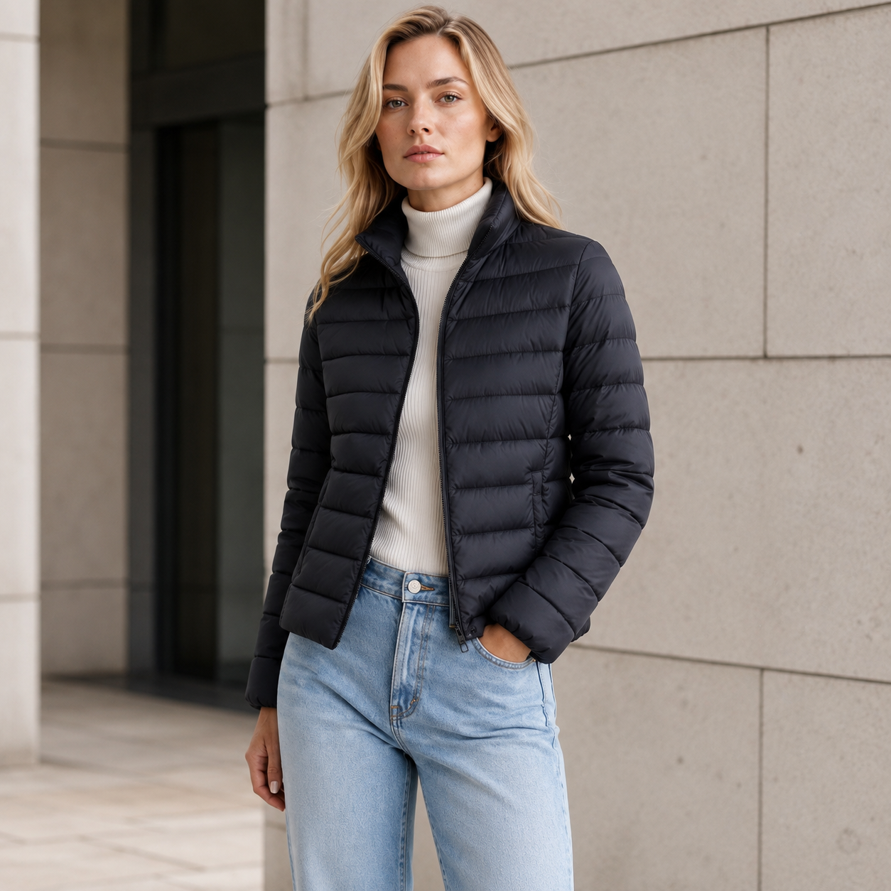 Tussenjas Dames Gewatteerd – Puffer Jas met Rits en Opstaande Kraag – productaanzicht 9