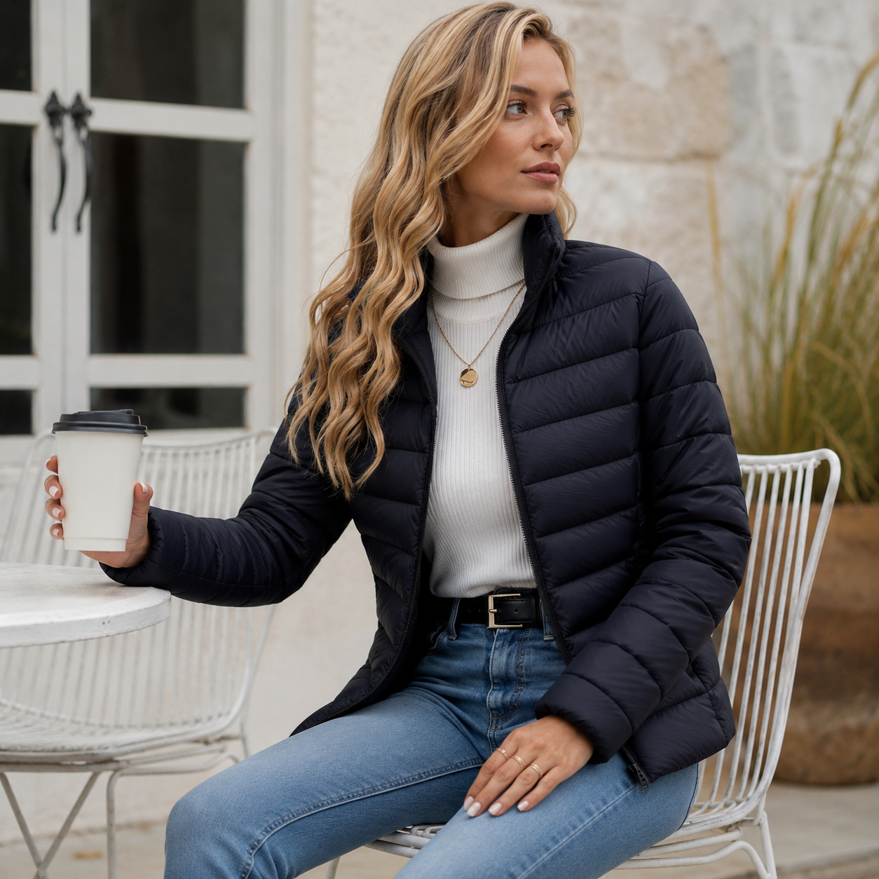 Tussenjas Dames Gewatteerd – Puffer Jas met Rits en Opstaande Kraag – productaanzicht 5