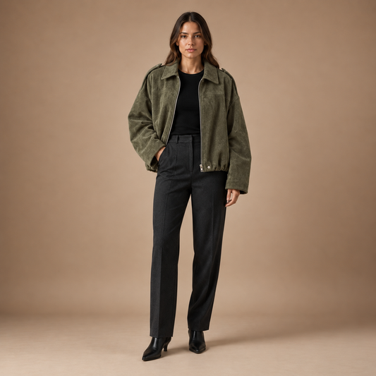 Oversized tussenjas dames in suèdelook met ritssluiting