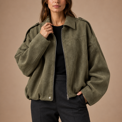 Oversized tussenjas dames in suèdelook met ritssluiting