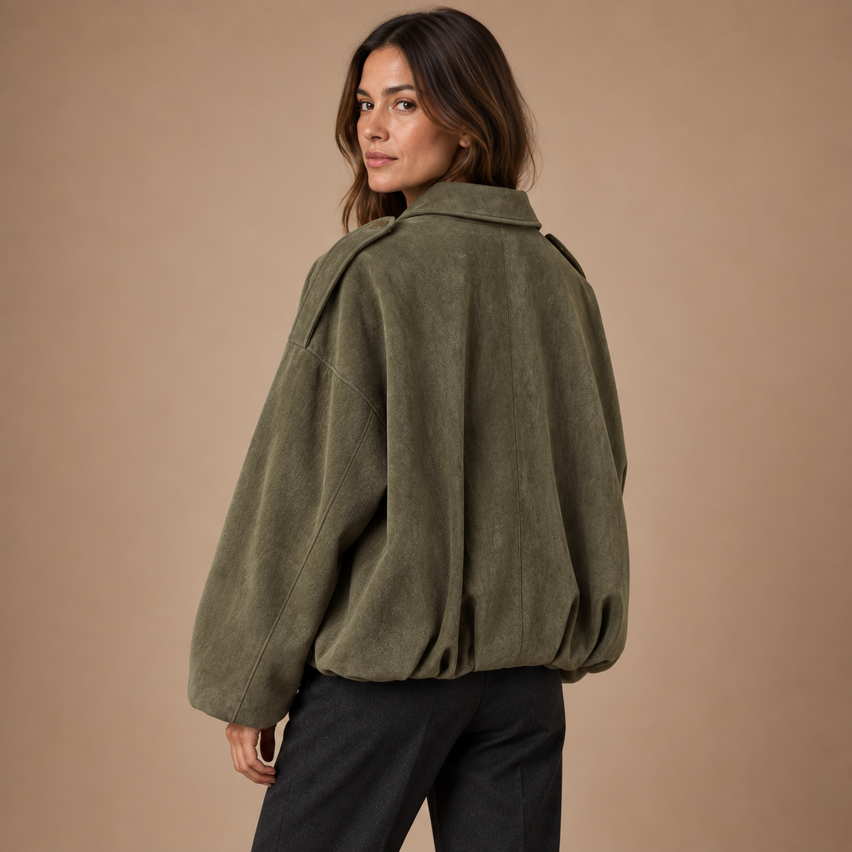 Oversized tussenjas dames in suèdelook met ritssluiting