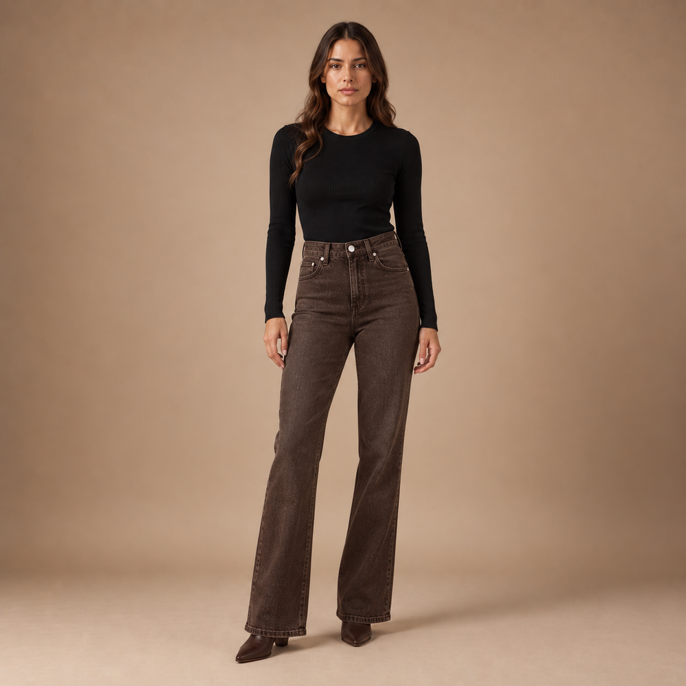 Flared jeans dames met hoge taille en gewassen afwerking
