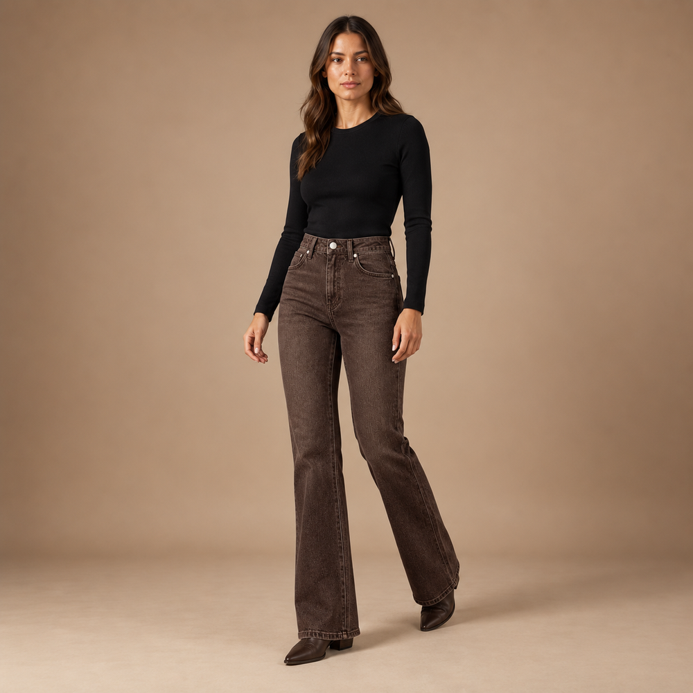 Flared jeans dames met hoge taille en gewassen afwerking