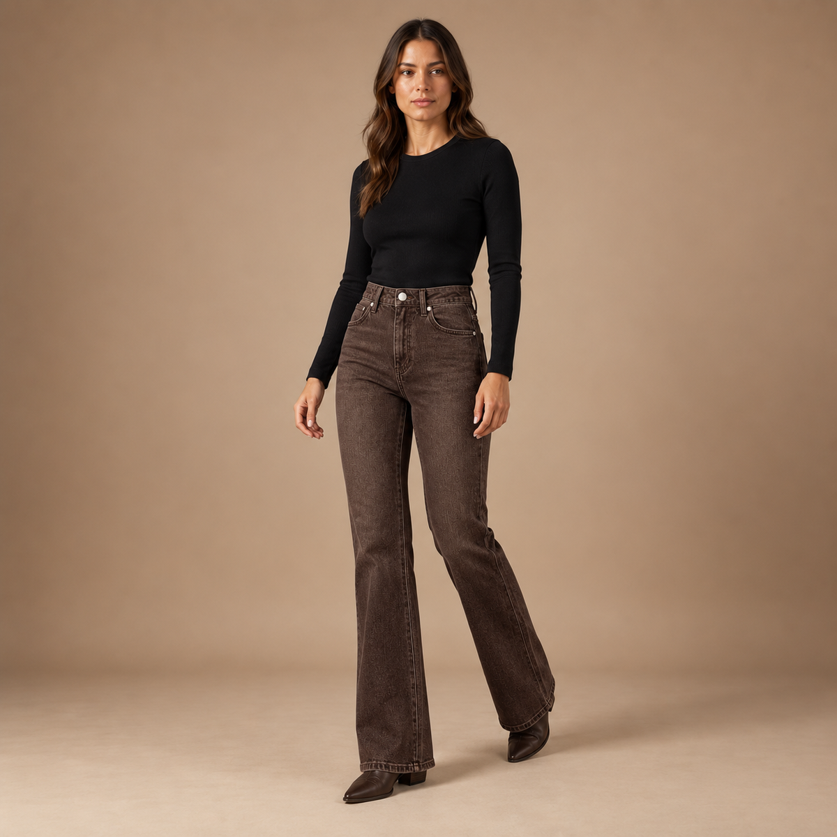 Flared jeans dames met hoge taille en gewassen afwerking