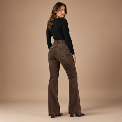 Flared jeans dames met hoge taille en gewassen afwerking