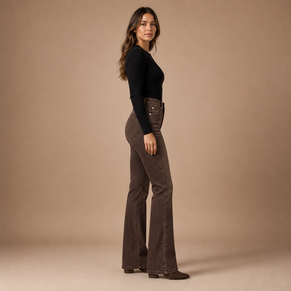 Flared jeans dames met hoge taille en gewassen afwerking