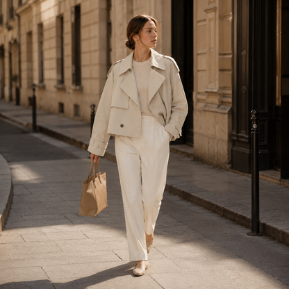 Trenchcoat Dames Kort – Cropped Tussenjas met Revers en Knopen – productaanzicht 4
