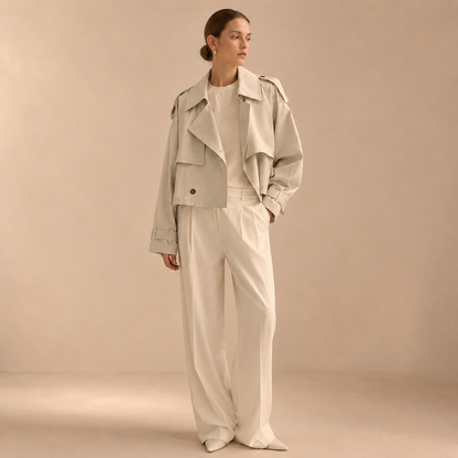 Trenchcoat Dames Kort – Cropped Tussenjas met Revers en Knopen – productaanzicht 5