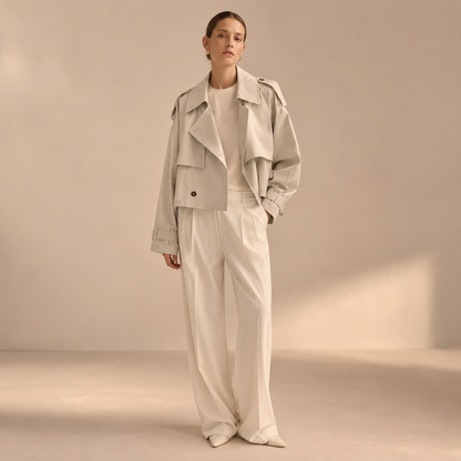 Trenchcoat Dames Kort – Cropped Tussenjas met Revers en Knopen – productaanzicht 6