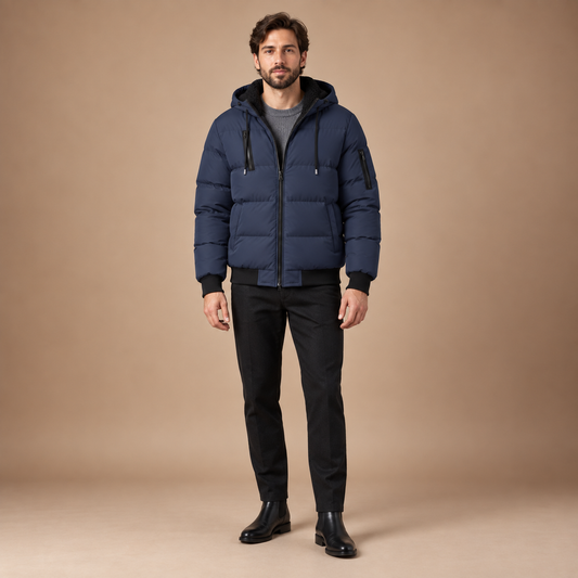 Winterjas heren met capuchon en pluche voering