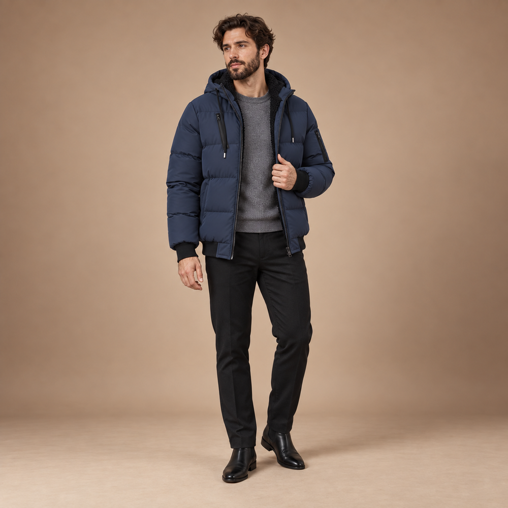 Winterjas heren met capuchon en pluche voering