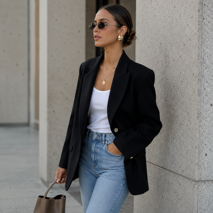 Blazer Dames Beige – Lange Colbert met Knopen en Zakken – productaanzicht 11