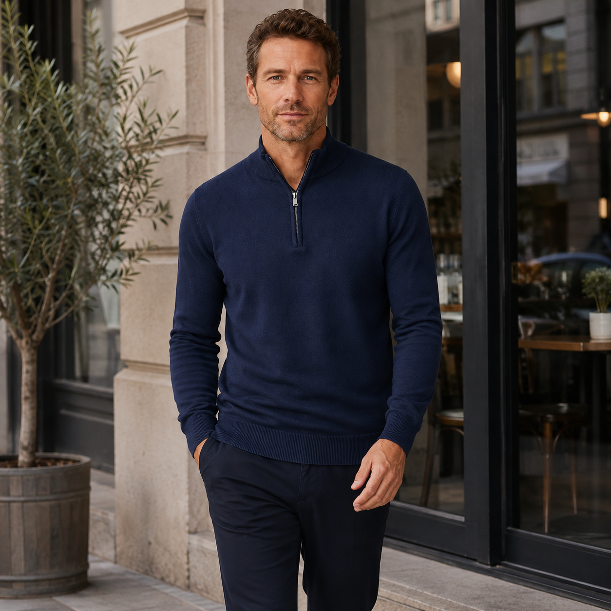 Trui Heren Half Zip - Pullover met Rits en Hoge Kraag