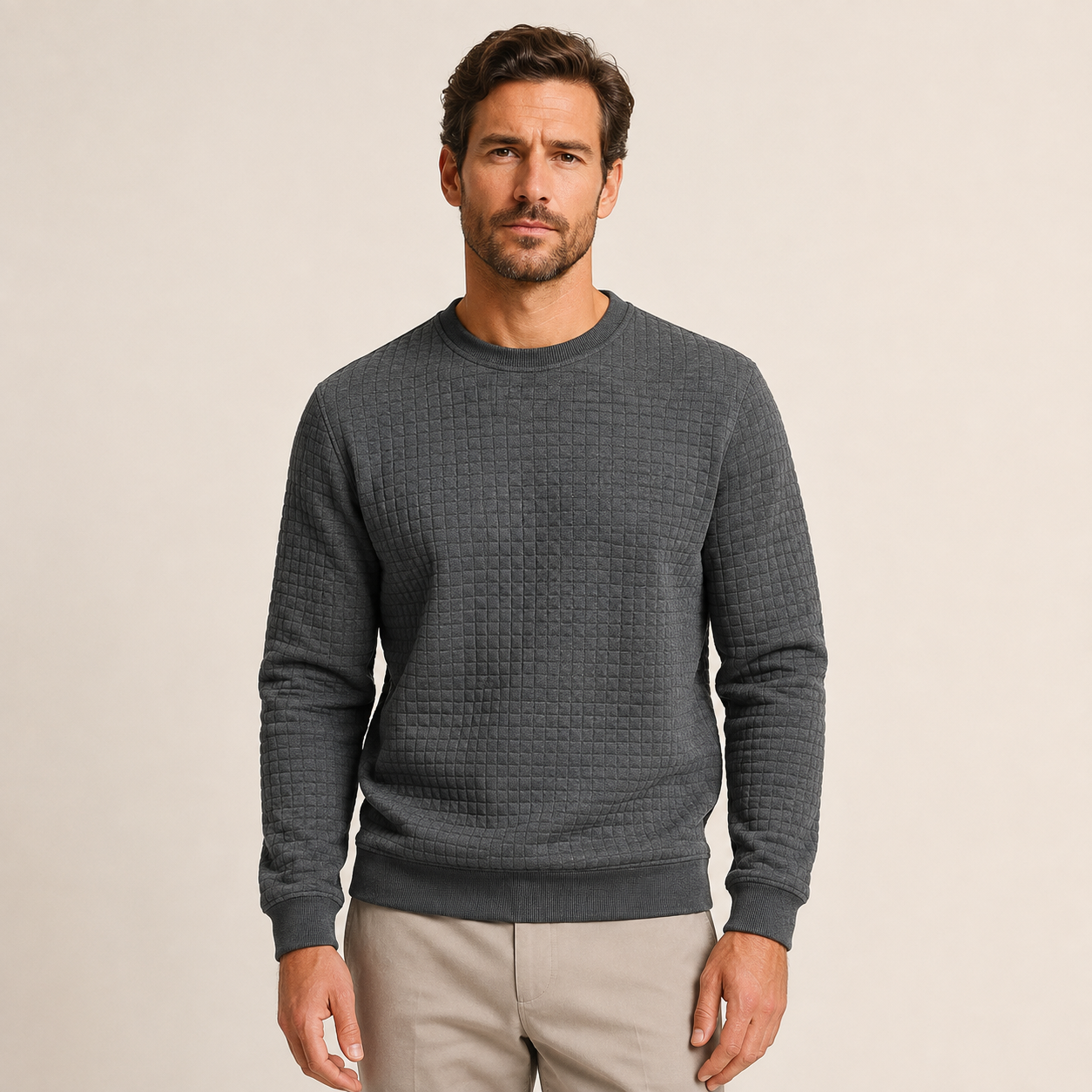 Trui Heren Gewatteerd - Sweater met Ronde Hals en Lange Mouwen