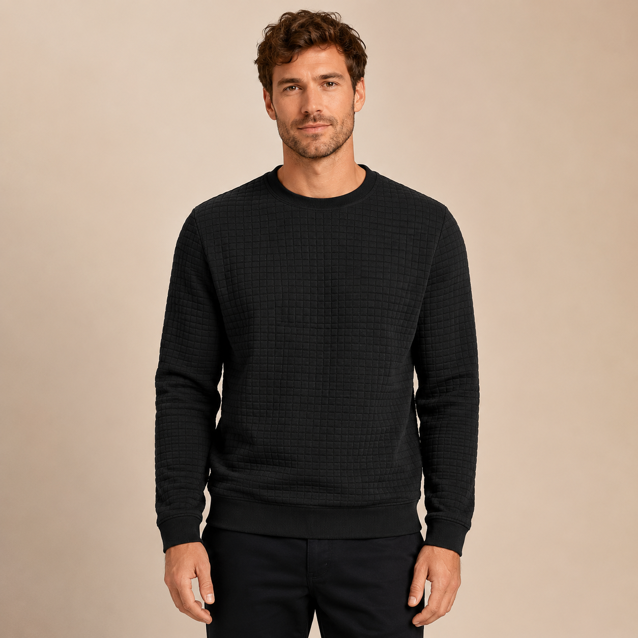 Trui Heren Gewatteerd - Sweater met Ronde Hals en Lange Mouwen
