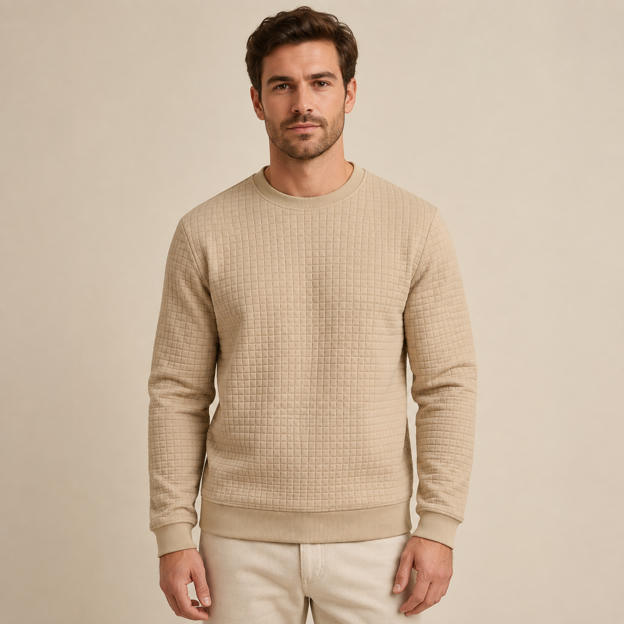 Trui Heren Gewatteerd - Sweater met Ronde Hals en Lange Mouwen