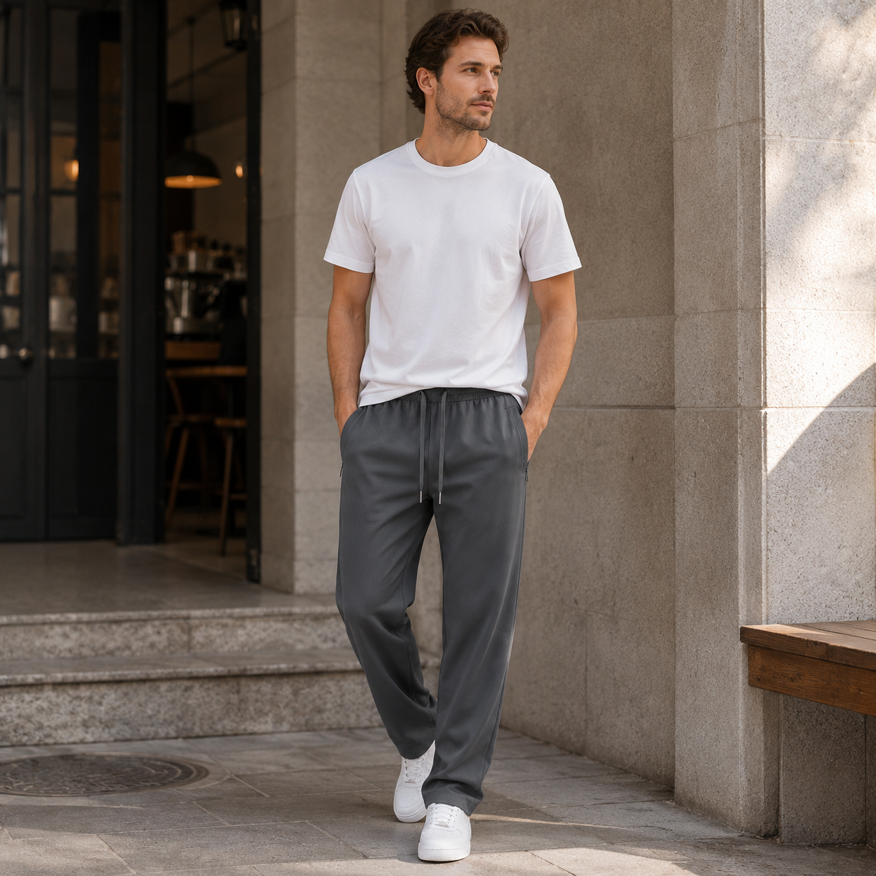 Joggingbroek Heren Lichtgewicht – Casual Trainingsbroek met Ritszakken en Trekkoord – productaanzicht 2