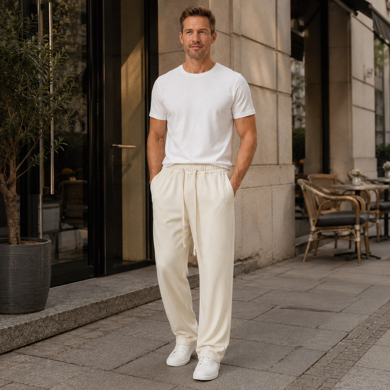 Joggingbroek Heren Casual – Sweatpants met Trekkoord Zijzakken en Rechte Pijp – productaanzicht 3