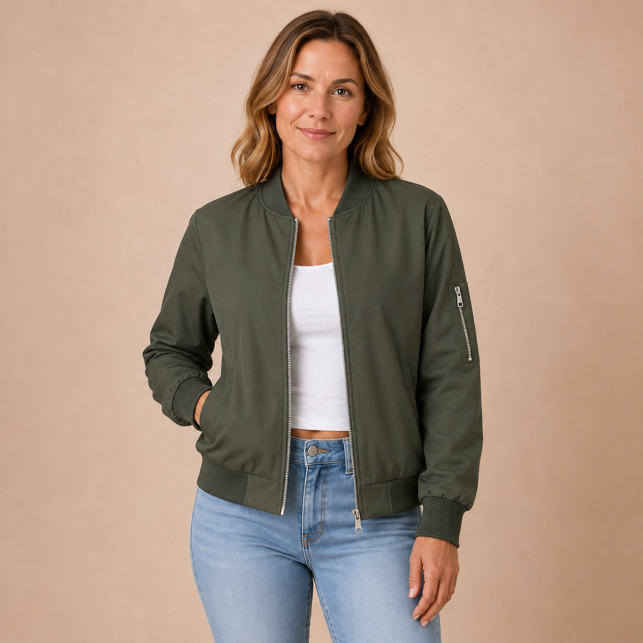 Bomberjack Dames Casual – Korte Tussenjas met Rits en Mouwzak – productaanzicht 7
