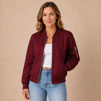 Bomberjack Dames Casual – Korte Tussenjas met Rits en Mouwzak – productaanzicht 6