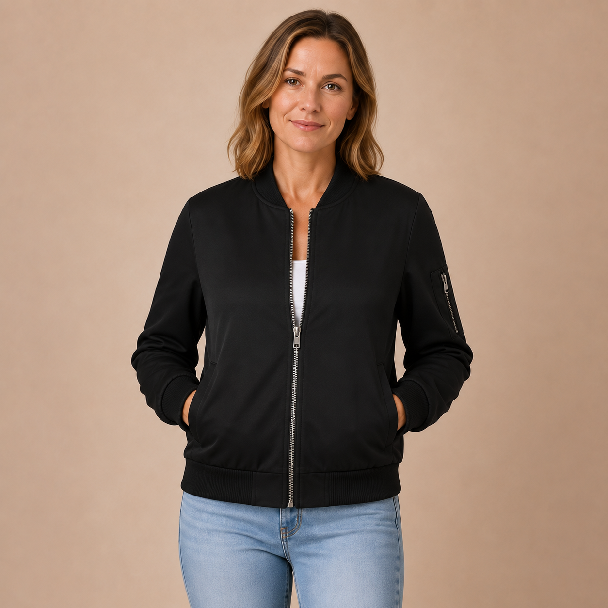 Bomberjack Dames Casual – Korte Tussenjas met Rits en Mouwzak – productaanzicht 8
