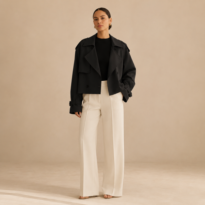Trenchcoat Dames Kort – Cropped Tussenjas met Revers en Knopen – productaanzicht 3