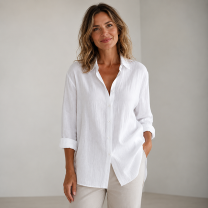 Dames Blouse Lange Mouw – Lange Blouse met Kraag en Knoopsluiting