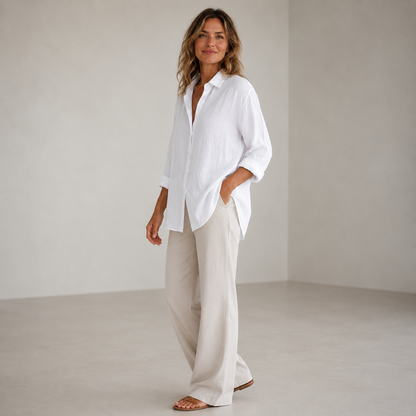 Dames Blouse Lange Mouw – Lange Blouse met Kraag en Knoopsluiting