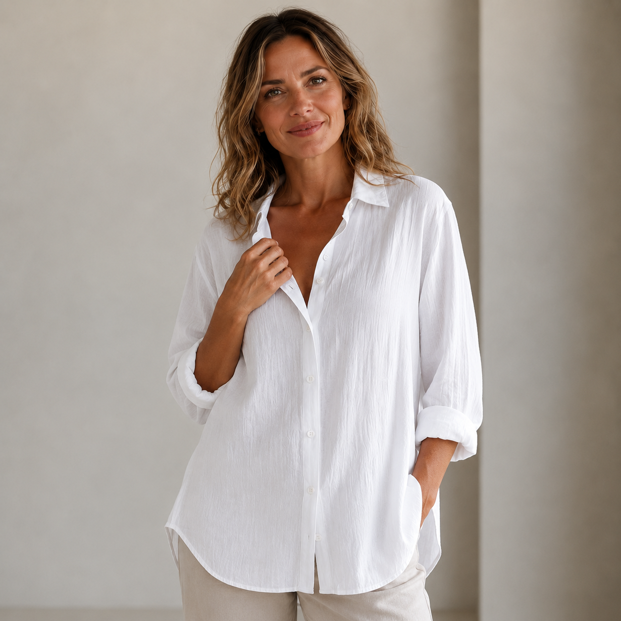Dames Blouse Lange Mouw – Lange Blouse met Kraag en Knoopsluiting
