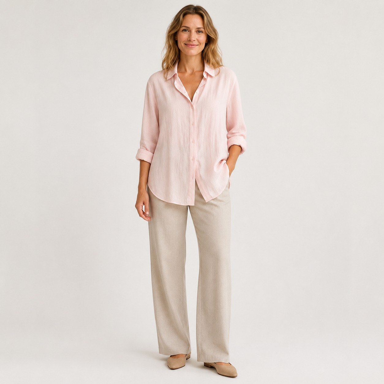Dames Blouse Lange Mouw – Lange Blouse met Kraag en Knoopsluiting