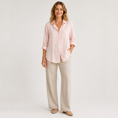 Dames Blouse Lange Mouw – Lange Blouse met Kraag en Knoopsluiting
