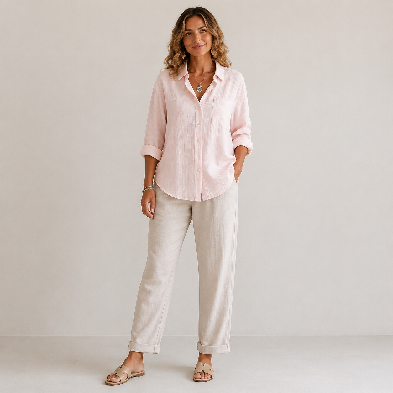 Dames Blouse Lange Mouw – Lange Blouse met Kraag en Knoopsluiting