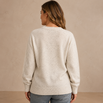 Dames Vest Wit – Gebreid Cardigan met Knopen, Ronde Hals en Lange Mouwen