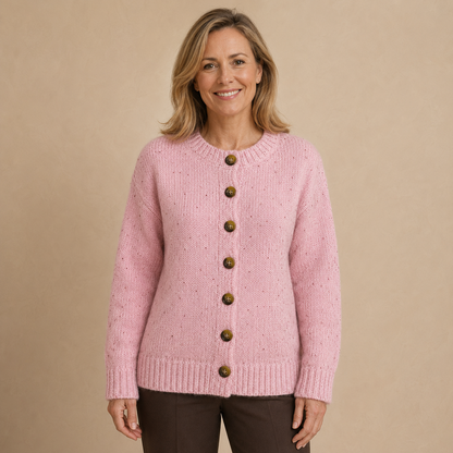 Dames Vest Wit – Gebreid Cardigan met Knopen, Ronde Hals en Lange Mouwen