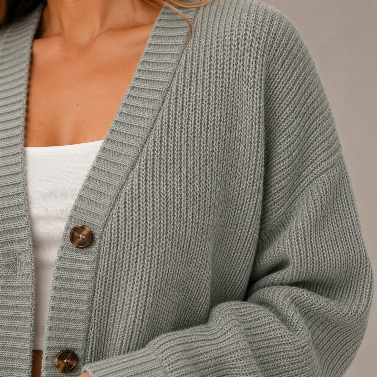 Dames Vest – Gebreid Cardigan met Knopen, V-Hals en Lange Mouwen