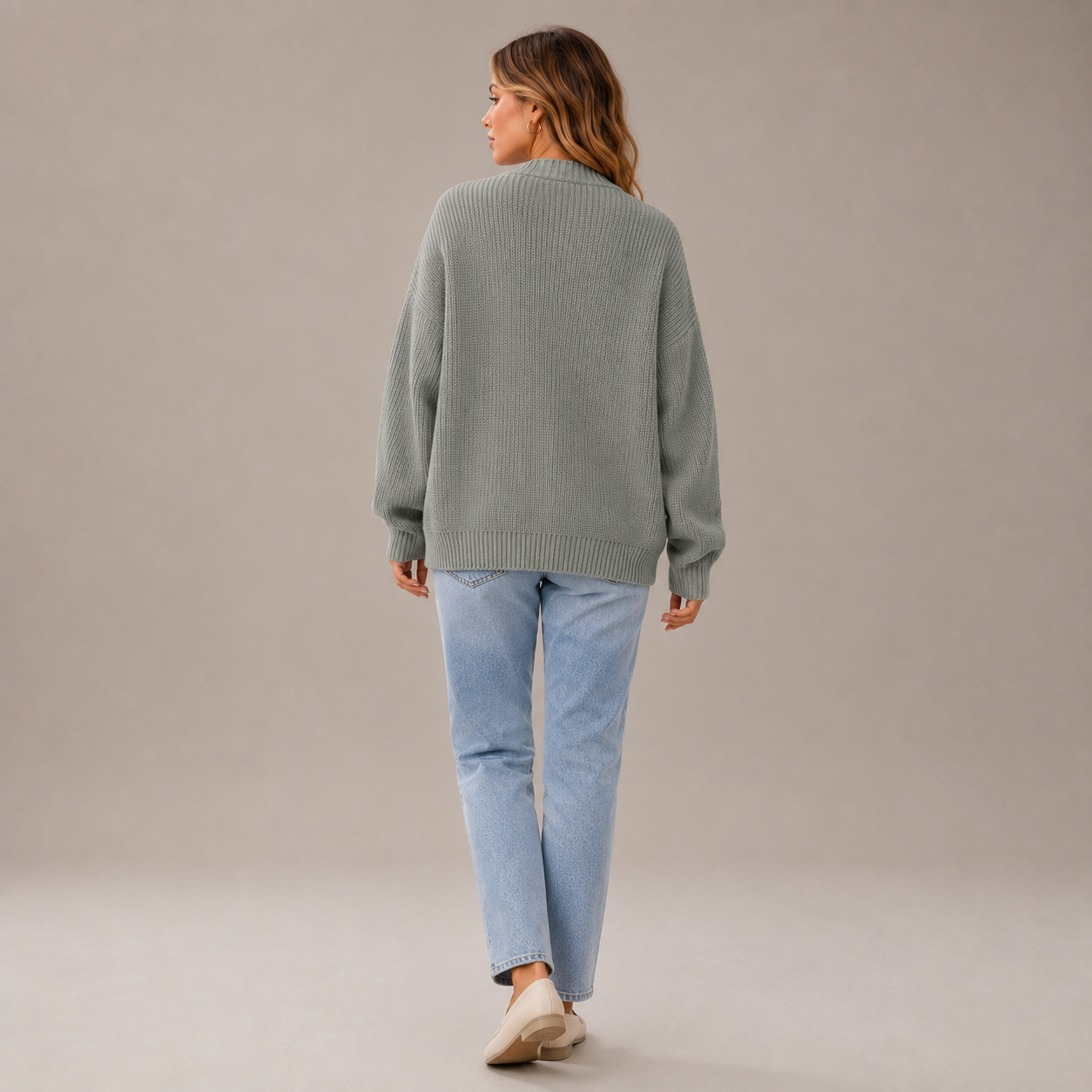 Dames Vest – Gebreid Cardigan met Knopen, V-Hals en Lange Mouwen
