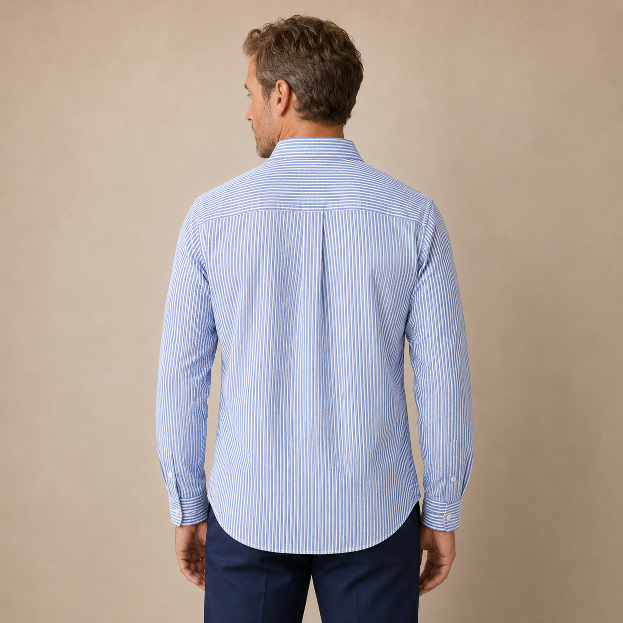 Heren Overhemd Lange Mouw – Gestreept Casual Shirt met Kraag en Knopen